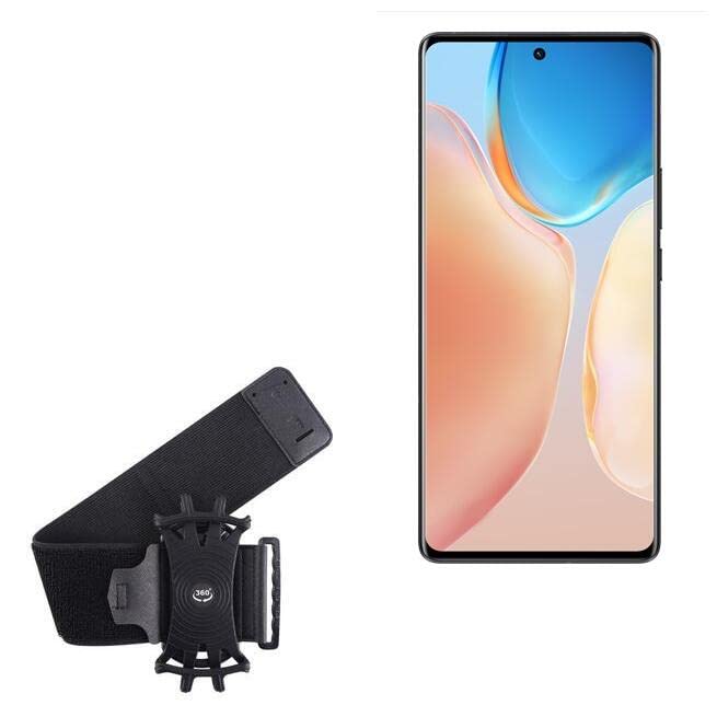 BoxWave Holster Compatible with vivo X70 Pro+ - ActiveStretch Sport Armband, Adjustable Armband for Workout and Running - Jet Black