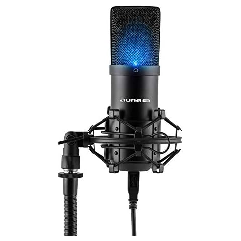AUNA Pro MIC-900 - USB Microphone, Microphone PC, Condenser Microphone, Cardioid Studio (Plug & Play, USB Connector & Shockmount) - Black Cover