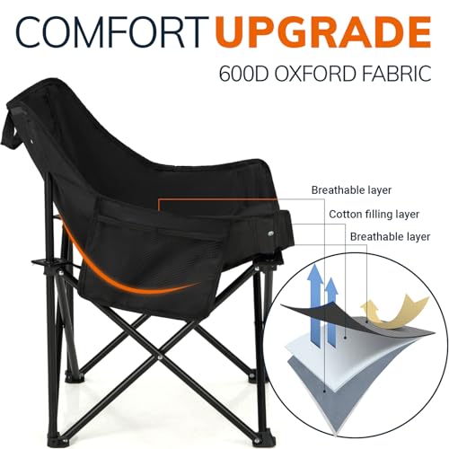 OVERMONT 2 Pack Folding Camping Chairs - Ultra Lightweight 2.6kg Each - Portable Backpacking Chairs with Side Pocket & Cup Holder - 135kg Capacity, for Outdoor, Garden, Picnic, Fishing, Beach