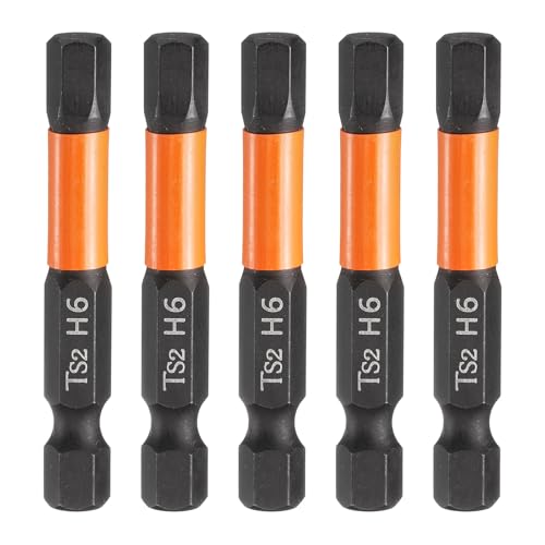 HARFINGTON 5pcs Hex Head Wrench Drill Bit 6mm(H6) Metric 1/4" Hex Shank 2"(50mm) Length S2 Steel Magnetic Impact Drivers Screwdriver Bit Hexagon Electric Drill Bits