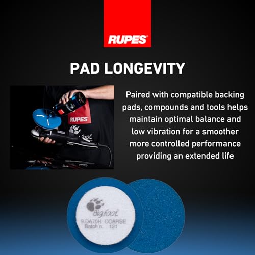 Image of RUPES 9.DA70H /4 Pack of 4 Blue D-A Coarse Cutting Foam Pads 70mm | Ideal for Paint Correction & Gloss Enhancement | Mild to Severe Defect Removal | Compatible with 2.75 inch Backing Plate