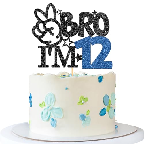 Suministros para tartas de cumpleaños 12 de purpurina negra Brother I'm 12