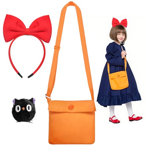 Lizgoxd Red Bow Headband Orange Bag and Cat Plush Costume for Halloween Cosplay Women Girls