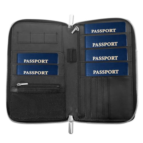 RFID Blocking Family Passport Holder Wallet 6,Premium Leather Travel Document