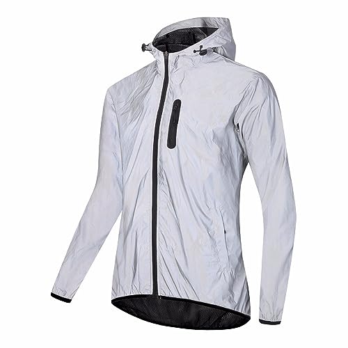 Fahrradjacke Damen Reflektierende Herren Wasserdicht Atmungsaktiv Sommer Laufjacke Damen Regenjacke Radjacke Windjacke Softshelljacke MTB Radsport Jacke Für Radfahren Laufen Wandern,Sliver/B-XXL
