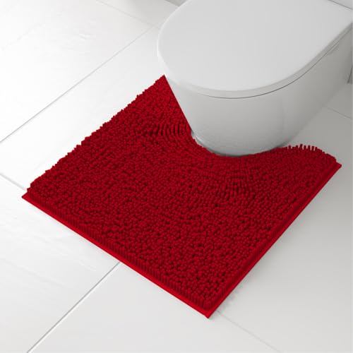 Burgundy Bathroom Rugs Sets 4 Piece with Toilet Lid Cover, Non Slip Bathroom Mats Extra Soft Chenille Bath Rugs Absorbent Shaggy Rugs Perfect Plush Mats U-Shaped Toilet Rug Set Home Decorati