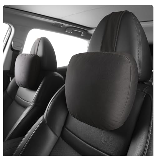POKSRI Car Neck Pillow for headrests, Microfiber Velvet Support Head Pillows,Plant-Based Polyester,11.8x7.5 refillable&Multiple&Adjustable Drive Vehicle Cushion Seats(Black Color,Neck Pillow 2pcs)
