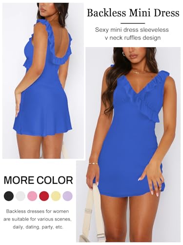 Image of MIYIEONZ Women Mini Dress Summer Formal Ruffle Short Dresses Blue S