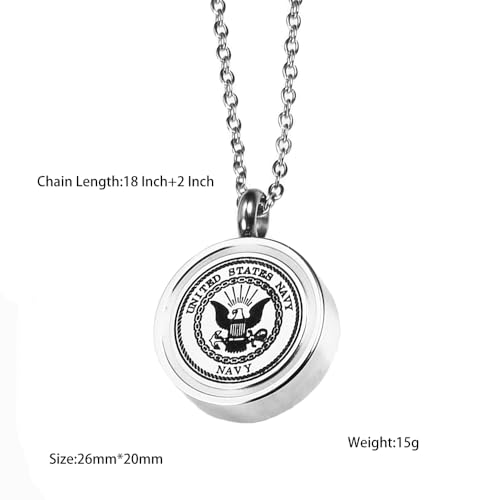 Urn Necklace for Ashes Cremation Round Military Pendant Neckalce Navy MC Air Force Memorial Keepsake Jewelry with Filling Kit3
