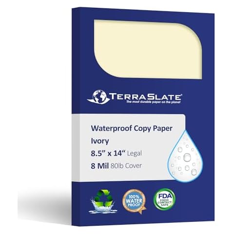 TerraSlate Paper | Ivory | 8.5" x 14" Waterproof Paper | Laser Printer Paper, Copy Machine, & Digital Press Compatible, 50 Sheets (8 MIL TerraSlate (80lb Cover)) Cover
