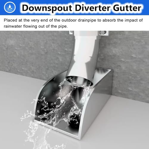 304 Stainless Steel Water Dustpan & Overflow Drain Pipe Extender, Rainwater Diverter Gutter Splash Guard for Porch & Backyard Foundation Protection
