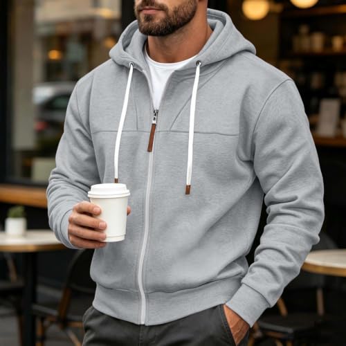Mens Full Zip Hoodies Fashion Fleece Drawstring Hooded Sweatshirts Jackets - image 3