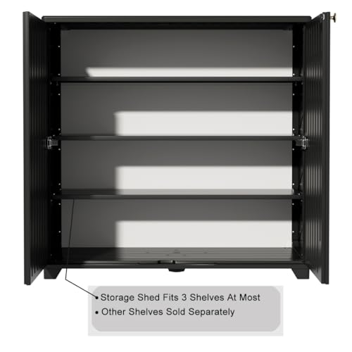 Image of KINYING Outdoor Storage Cabinet Waterproof, 60 Gallon Resin Outdoor Storage Shed for Patio /Garden /Backyard, Outdoor Storage Box for Cushions,Garden Tools and Pool Supplies(Black W /O Shelving)