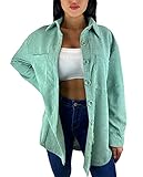 Top Qualität Worldclassca Damen CORDJACKE Oversized Hemd HEMDJACKE CORDHEMD Cord EINFARBIG HOLZFÄLLERHEMD LANGARMHEND MIT Brusttaschen HEMDBLUSE Bluse Shirt Designer Blogger NEU S-L 36-42 (S, Mint-Grün)
