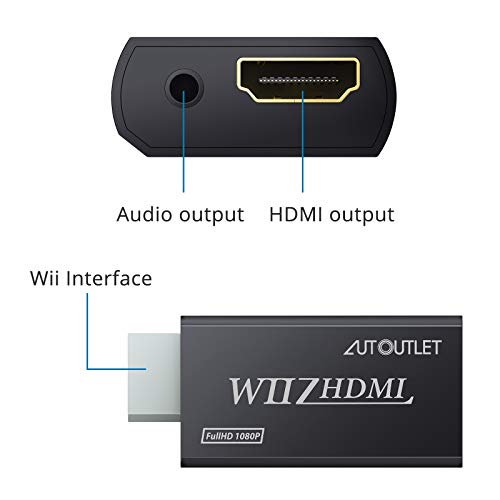 Image of AUTOUTLET Wii to HDMI Converter WII2HDMI Wii Signal to HDMI Support 720P 1080P 3.5MM Audio HD Video Output Adapter with 1M HDMI Cable for Nintendo Wii