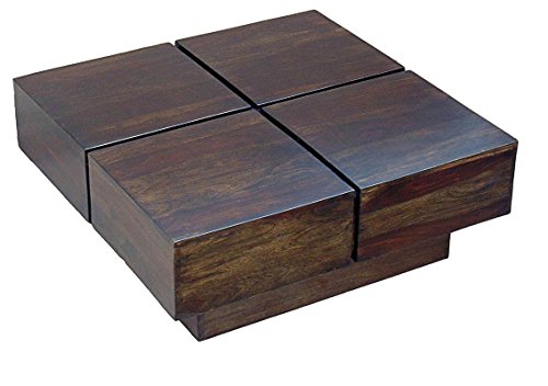 Image of Sheesham Wood Square Center Coffee Table for Home Living Room Wooden Furniture Cocktail Tables for Office Outdoor and Restaurant - Dark Walnut