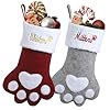 Loosusu Personalized Dog Christmas Stockings with Christmas Cards,Dog Cat Paw Burlap Plaid Xmas Stockings for Pet,Custom Embroidered Name Monogram Stocking for Holiday Decoration