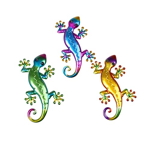 DEARBIRDER Set di 3 decorazioni da parete in metallo a forma di geco, Scultura in metallo da parete per giardino, paesaggio o stanza interna, Geco in metallo da parete, regalo per amici e famiglia