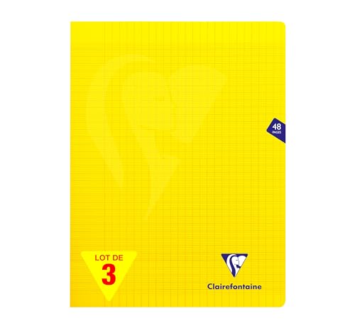 Clairefontaine 343311AMZC Un lot de 3 Cahiers Agrafés Mimesys - 24x32 cm - 48 Pages Grands Carreaux - 90 g - Couverture Polypro - Couleur Jaune