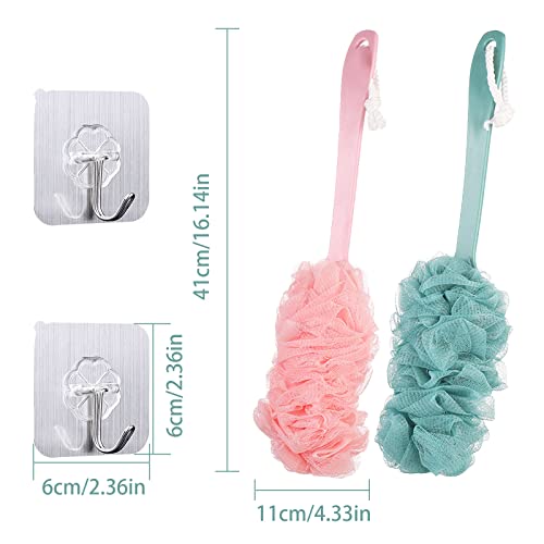 TSHAOUN 2 Pieces Long Handle Bath Brush, Shower Body Brushes with Bath Net Sponge Soft Mesh - Image 2