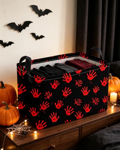 Image of Essme Rectangular Halloween Baskets,Ghost Storage Box,Cute Basket for Kids with Handles for Room Decor, Book Bins,Shelf Basket.(Handprint)