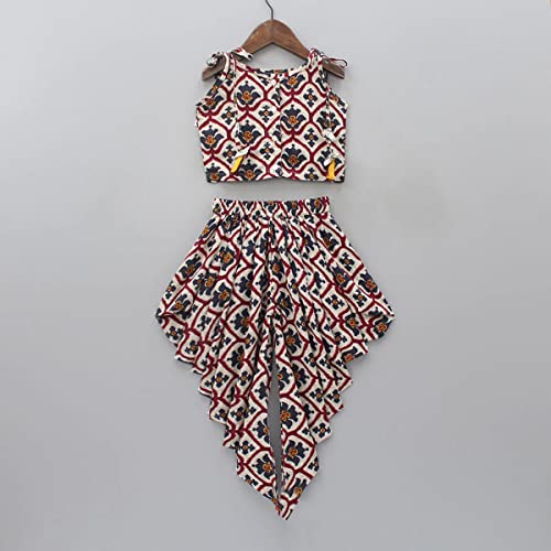 Image of Prawah Kids Girl's Rayon Patola Printed Crop Top With Patiyala Dhoti Set