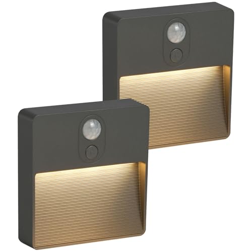 HOTUT Veilleuse à Détecteur de Mouvement, [Lot de 2] Veilleuse LED Pile, AUTO/ON/OFF, Veilleuse Enfant, Chaud/Blanc/Mixte, Veilleuse LED pour Couloir,...