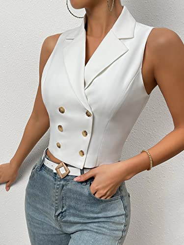 Floerns Women's Double Breasted Sleeveless Notched Lapel Vest Blazer Jacket4