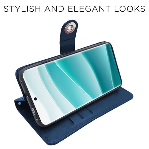Image of Pikkme Flip Cover Leather Finish | Inside TPU with Card Pockets | Wallet Stand and Shock Proof | Complete Protection Button Flip Case for Redmi Note 14 Pro /Redmi Note 14 Pro Plus 5G(Blue)