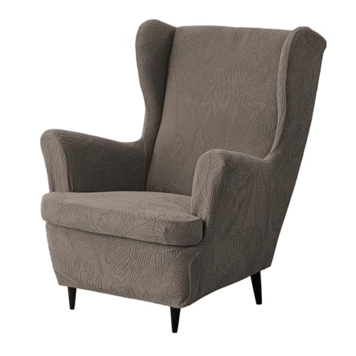 WYLEBER Funda para Sillón Orejero 2 Piezas,Elásticas Funda de Sillón Orejas,Extraíble Lavable Protector de Muebles para Sala de Estar y Dormitorio(Coffee)