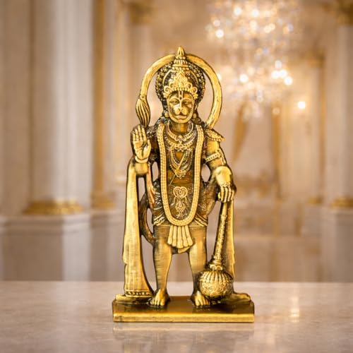 Image of Unique Dual Sided Design Hanumanji Blessing Idol with 10 cm Height for Car Dashboard,Mandir,Desk,Home Decor | Divine Bajrangbali Statue for Gifting| (Golden) (Pack of 01)