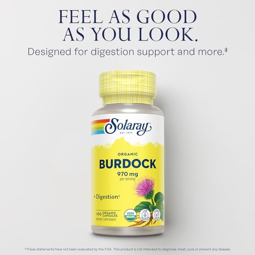 Solaray-Organic-Burdock-Root-970-mg-Digestive-Support-Supplement-USDA-Burdock-Root-Organic-Vegan-Lab-Verified-60-Day-Money-Back-Guarantee-50-Servings-100-Organic-Capsules