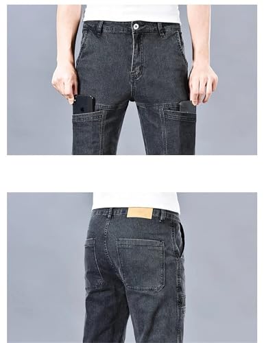 Mnjyihy Men Summerjeans Multi-Pocket Splicing Straight-Leg Denim Trousers Double Knee Denim Cargo Pants3