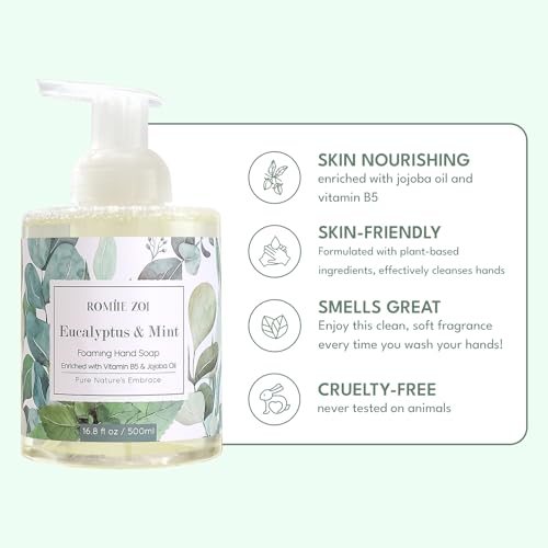 Image of ROMIIE ZOI Foaming Hand Soap, Eucalyptus & Mint, 500ml / 16.8fl.oz | With Gift Box, Gentle cleansing, nourishes skin without drying