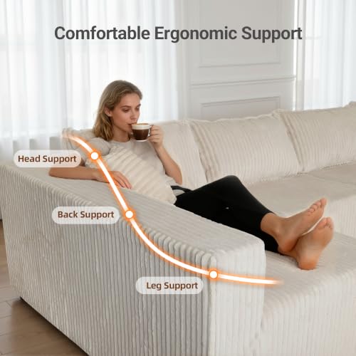 Image of Claiks 128 inch Modular Boneless Couch, Sectional Couches for Living Room, Modern Cloud Sofa with Double Chaise, No Assembly Required, Beige