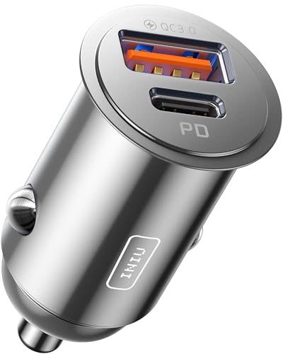 INIU Carica Batteria per Auto, 60W Total Presa Accendisigari USB C PD & QC 3.0 Fast Charging Caricabatterie, Caricatore Auto Compatibile con iPhone 16 15 14 13 Pro Max iPad Samsung S23 Tablet, Argento