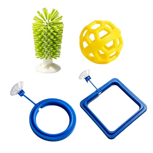 EcuhiRn Turtle Tank Accessories 4-Piece Set Turtle Tank Decor and Turtle Brush for Daily Feeding and Shell Cleaning