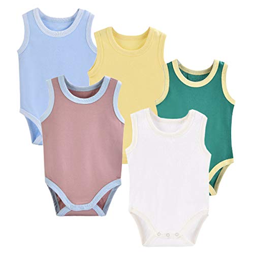 Infant Toddler Baby Girls Boys Sleeveless Onesies Tank Top Cotton Baby Bodysuit Pack of Summer Baby Clothes Outfit (12-18 Months, 5 of Pack (for Baby boy))