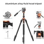 K&F CONCEPT 83 inch/211cm Caméra Vidéo Tripod pour DSLR Monopode en aluminium compact avec tête de fluide et charge de 11,02lbs/5KG,360 Panorama pour les voyages, vidéo, streaming en direct, blog