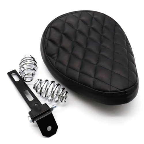 Asiento individual de cuero retro para moto Harley Chopper con soporte de muelles negro de 3 pulgadas
