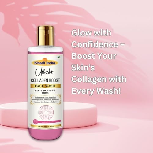 Image of Khadi Collagen Face Wash Cleanser 200ml | Hyaluronic Extract & Vitamin C | For Fine Lines, Wrinkles, & Skin Dullness | For Glowing Skin | SLS & Paraben Free | All Skin Types | Men & Women
