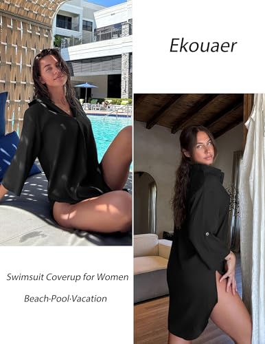 Ekouaer Beach Cover Ups for Women Bikini Swimsuit Coverup Beach Dress Shirt3