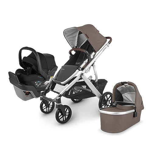 Vista V2 Stroller – Theo – Dark Taupe | Silver Frame | Chestnut Leather + Mesa Max Infant Car Seat – Jake – Charcoal