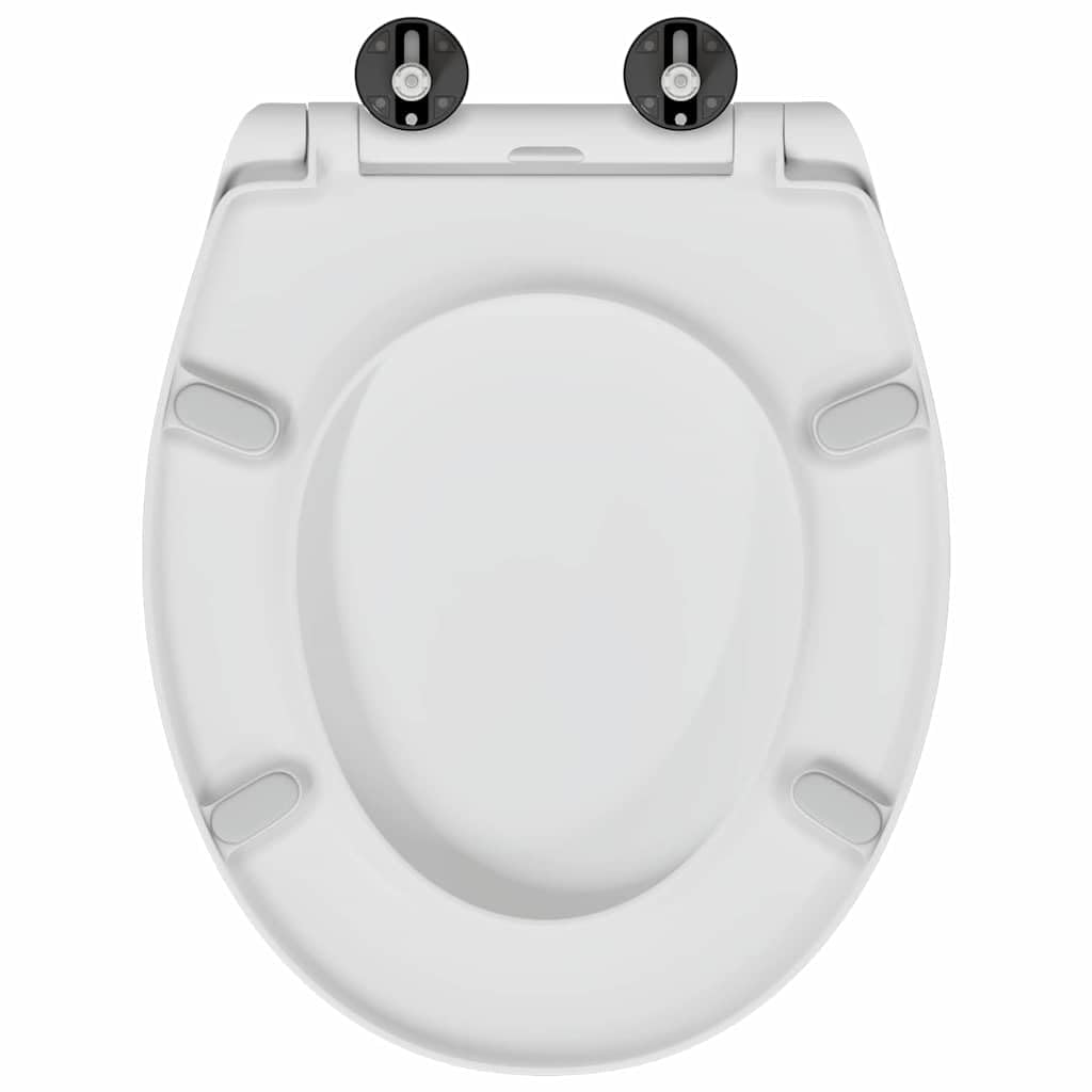 Toilettensitz Weiß aus Duroplast 47 x 37 x 4 cm, abnehmbar mit Scharnier und Befestigung, pflegeleicht und rutschfest, kompatibel für Badezimmer und Gäste WC
