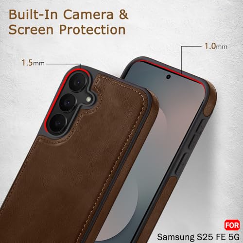 Image of TheGiftKart Genuine Leather Finish Back Cover Case for Samsung Galaxy S25 FE 5G | Shockproof Design | Camera & Screen Protection | Stunning Minimalist Design Back Case Cover for Samsung S25 FE (Brown)