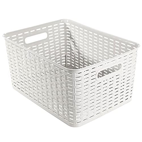 Acan Tradineur Cestino Organizer Rettangolare Rattan, Polipropilene, Scatola con Manici, Deposito di Abbigliamento, Prodotti per la Pulizia, Frutta, Verdure (Bianco, 18 litri, 39,3 x 29,4 x 19,5 cm)