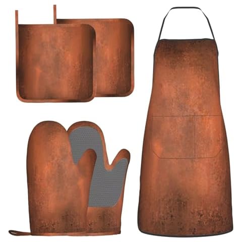 BOKEKANG Copper Oven Mitts and Apron Set Cover