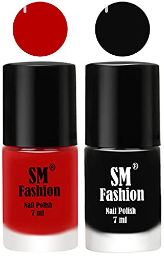 Image of Long Lasting Nail Polish | Nail Paint Combo 7 ml Each) - Set of 2 Red-Black