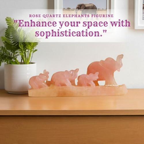 Image of Rose Quartz Elephant Family Figurine | 1000 g Natural Rose Quartz Showpiece | Feng Shui Symbol of Love, Strength & Harmony | Collectible, Luxurious Decor for Home & Office