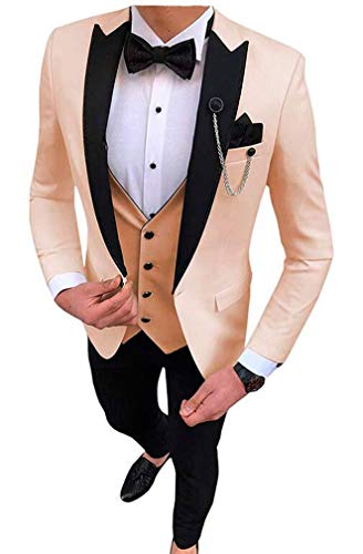 Men's Notch Lapel Tuxedos Suits 3 PC Slim Fit One Button Wedding Suit Dinner Jacket Vest Pants